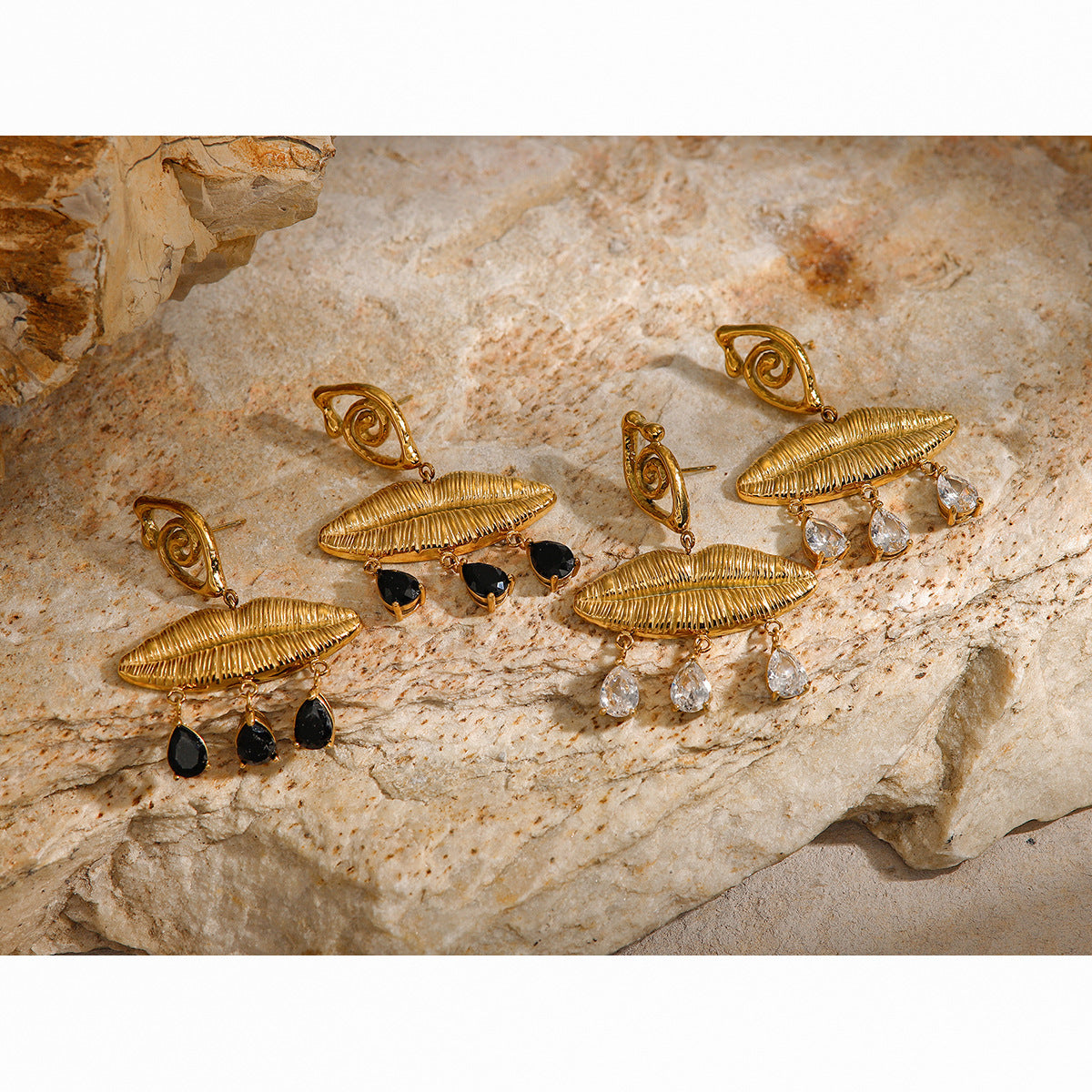 Wholesale 18k Gold Stainless Steel Rhinestone Spiral Devil Eye Pendant Earrings