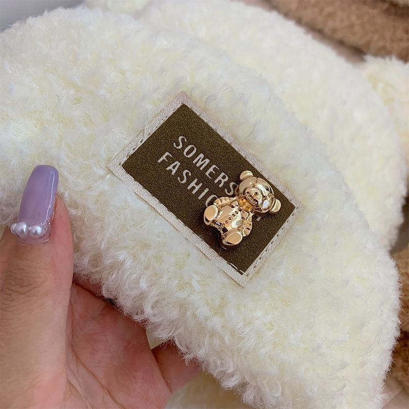 Wholesale Bear Ears Thickened Female Autumn and Winter Plus Fluffy Beanie