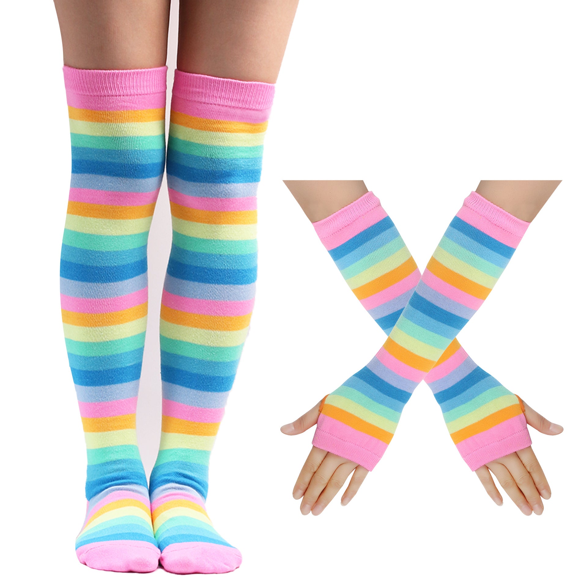 Wholesale Rainbow Striped Over-the-knee High Socks