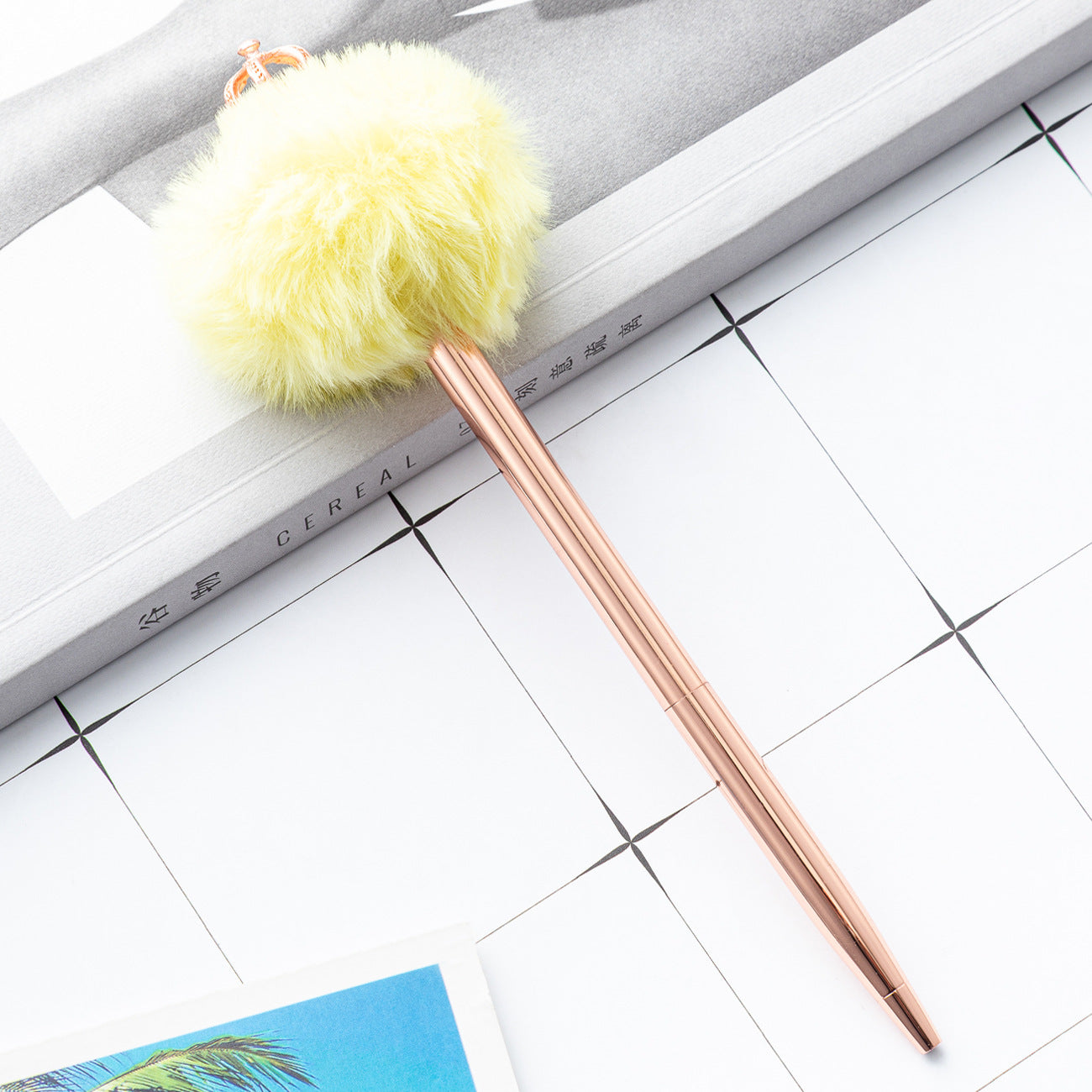 Wholesale Crown Hair Ball Creative Metal Plush Ballpoint Pen