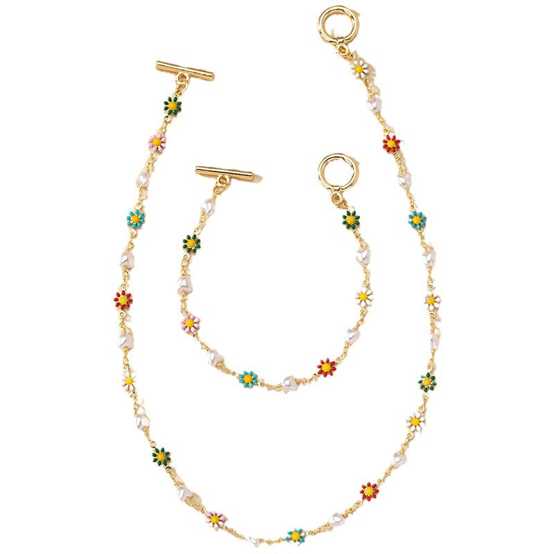 Wholesale Flower Heart Pearl Bracelet Necklace Set For Women Alloy Electroplated Trendy Gift Boutique Resale Fashion Jewelry