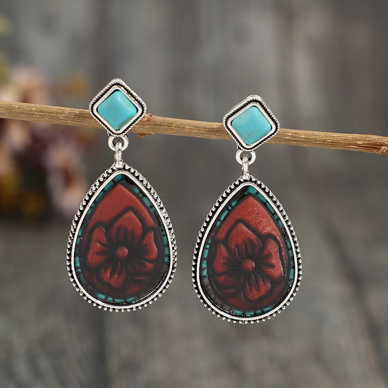 Wholesale Droplet shaped Flower Vintage Bohemian Alloy Earrings