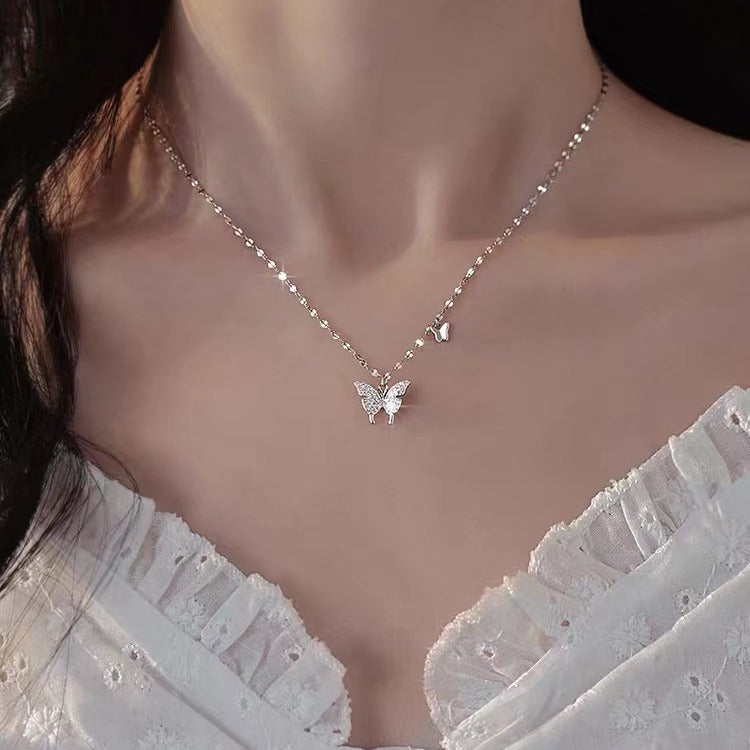 Wholesale Ins Flash Diamond Butterfly Necklace