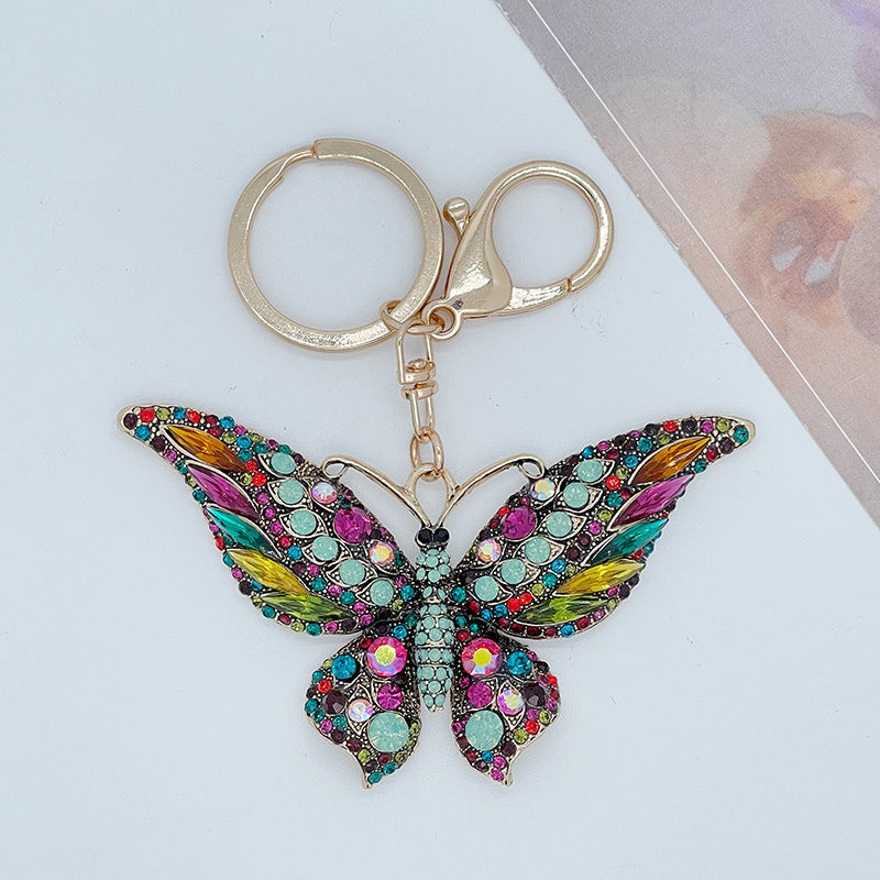 Wholesale Colored crystal rhinestone butterfly animal Metal Keychain