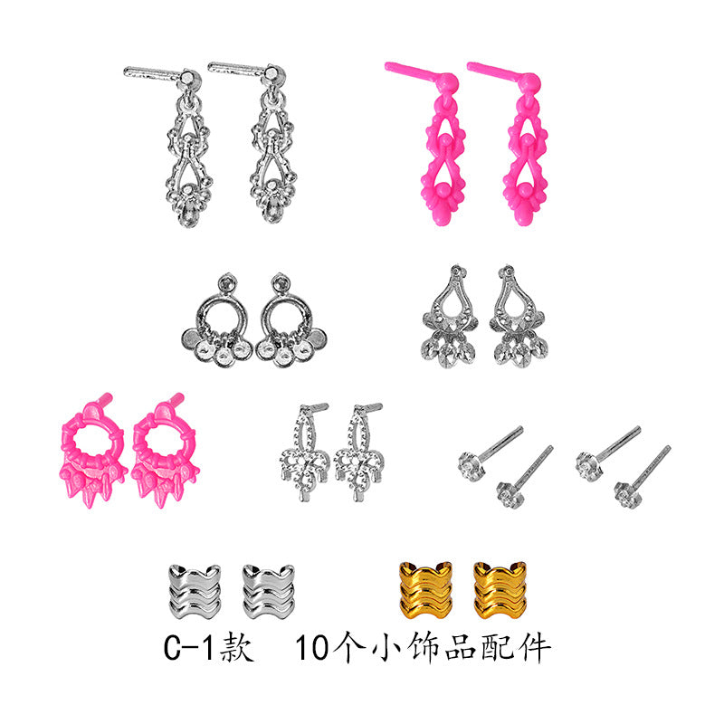 Wholesale 11-Inch Doll Fashion Accessories Electric Plated Crown Necklace Earrings Bracelet Drop Earrings Doll Dressing up Princess Toy