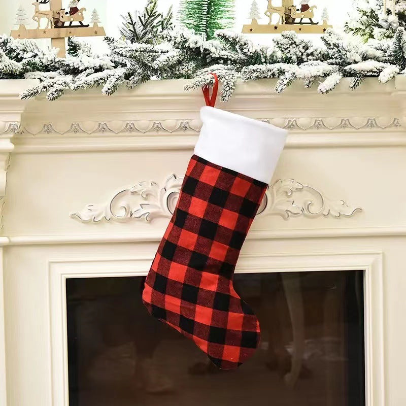 Wholesale Christmas Decorations, Red and Black Plaid Plush Christmas Socks