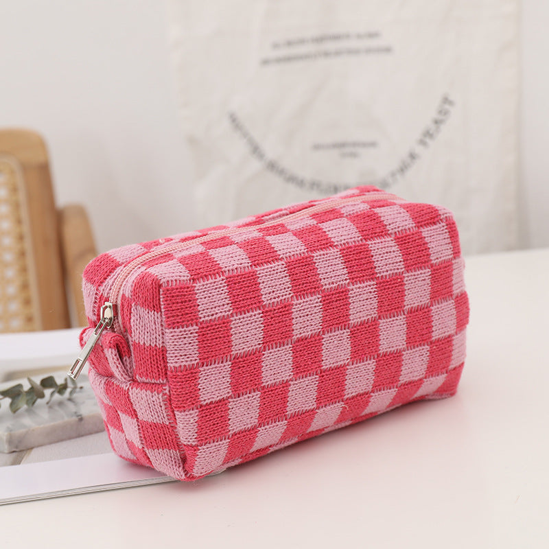 Wholesale Checkerboard Wool Cosmetic Bag