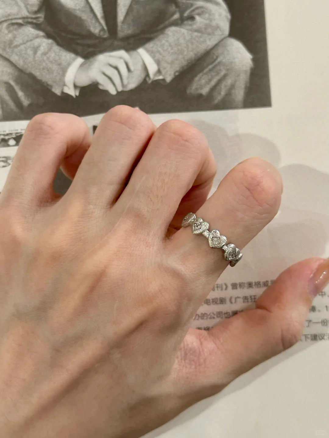 Wholesale Brushed Starburst Zircon Luxury Open Ring