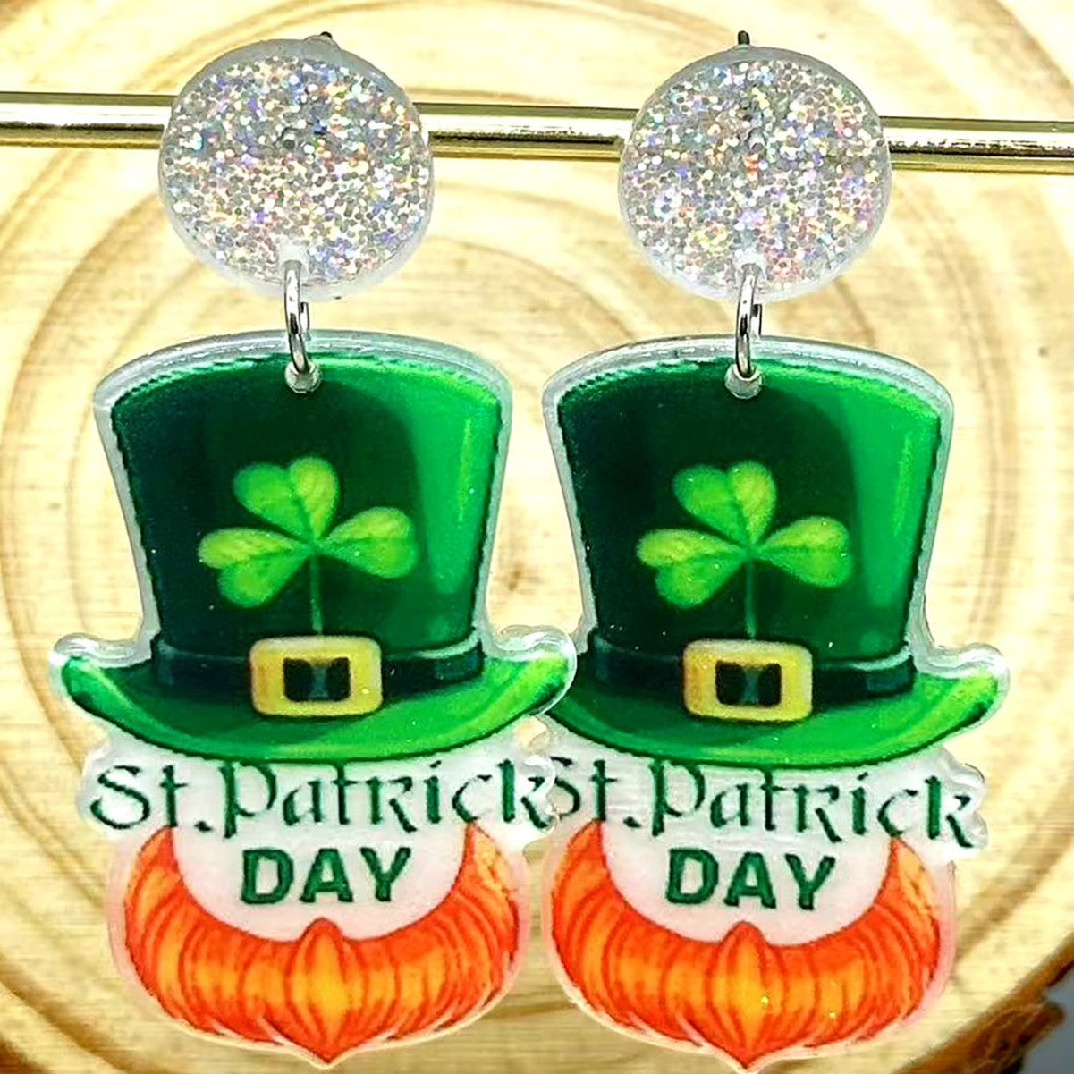 Wholesale St.  Patrick' s Day Green Shamrock Hat Cartoon Acrylic Earrings