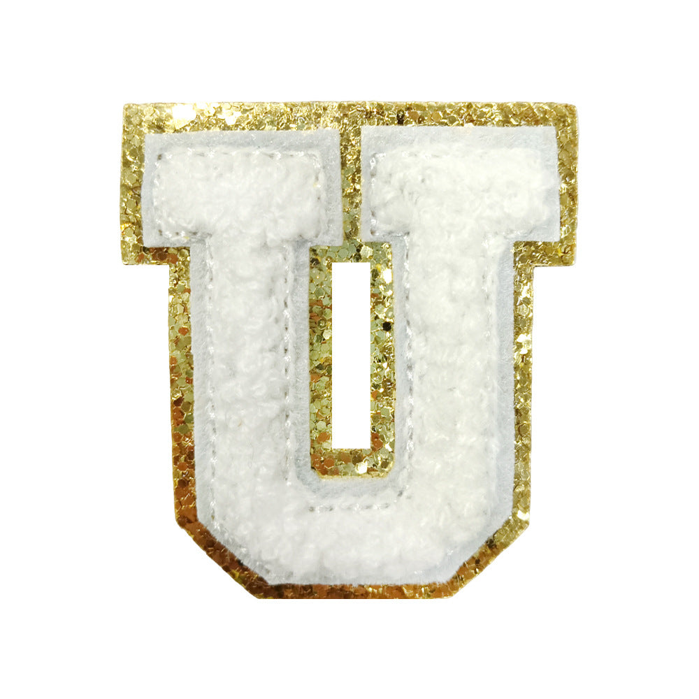 Wholesale White Towel Embroidered Alphabet Patches A Z With Gold Glitter Stylish DIY Accessory For Coats And Crafts