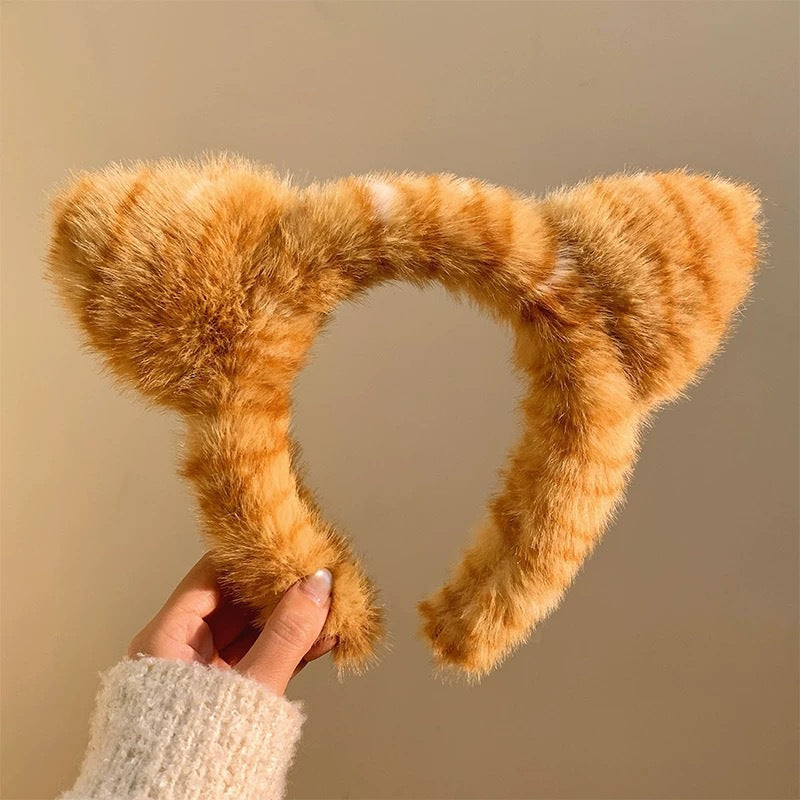 Wholesale Gold velvet plush leopard cat ear headband autumn and winter face washing headband cute girl hairpin headdress