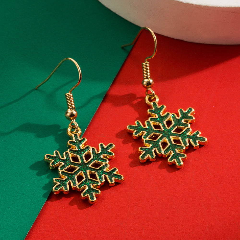 Wholesale Christmas Alloy Dripping Oil Snowflake Hollow Niche Design Sense New Year Earrings