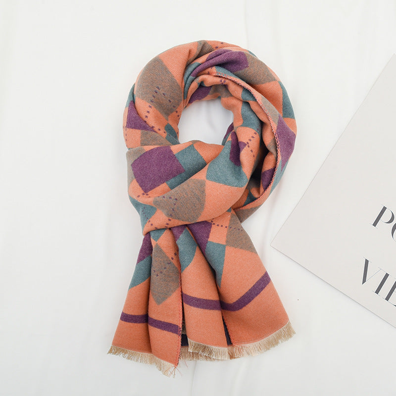 Wholesale Diamond Colored Grid Children's Winter Imitation Cashmere Warm and Thick Windproof Scarf