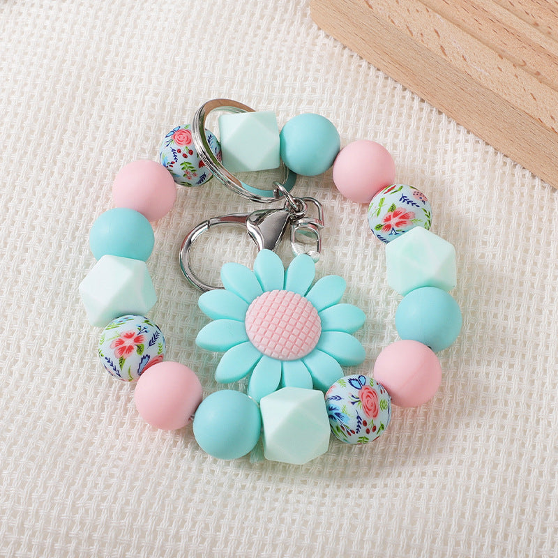 Wholesale sunflower silicone beaded bracelet bag pendant bracelet ladies bracelet keychain