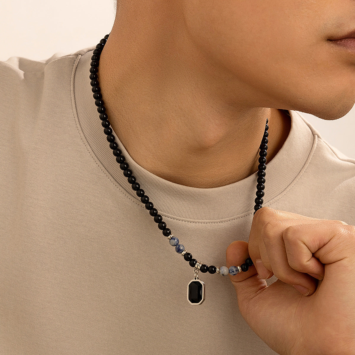 Wholesale men's tiger stone beaded necklace clavicle chain