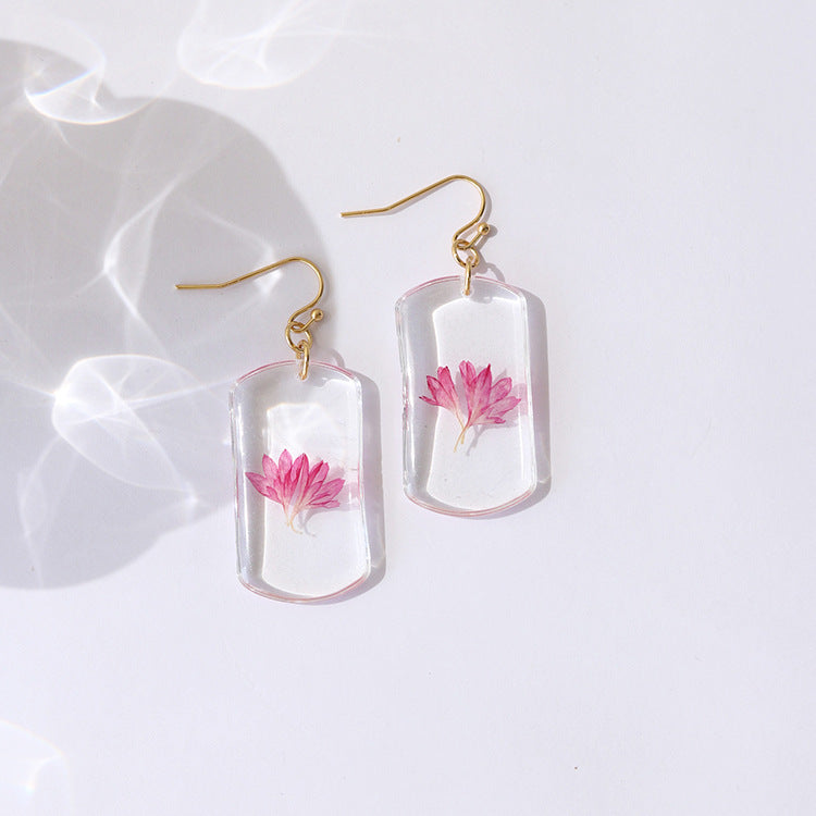 Wholesale Summer New Pastoral Style Eternal Flower Rose Square Color Earrings
