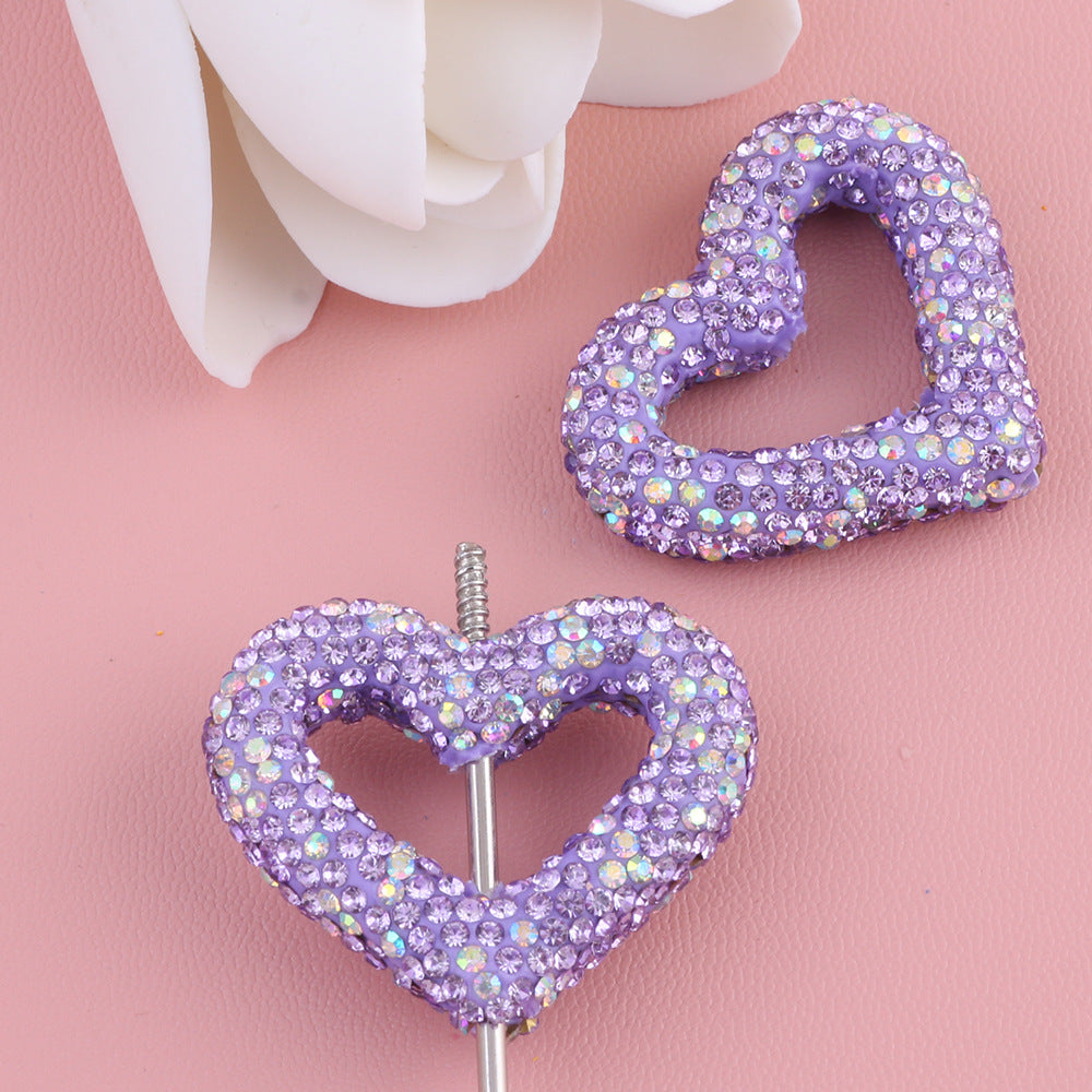 Wholesale 10pcs Hollow out heart-shaped water drill filled with clay straight hole beads