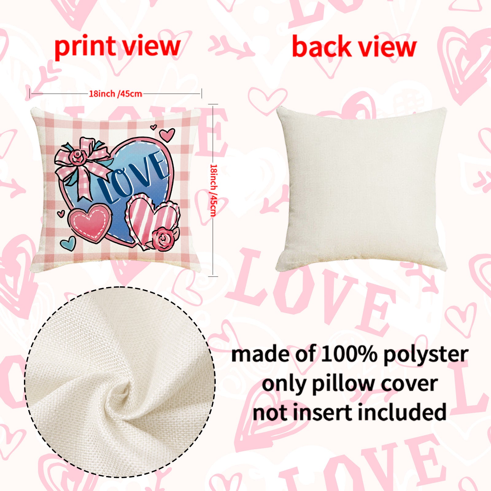 Wholesale Love Heart  Cover Pink Set  Cover Versatile Valentine' s Day  Pillow