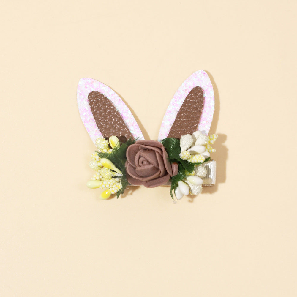 Wholesale baby solid color flower rabbit ears cute side hairclip