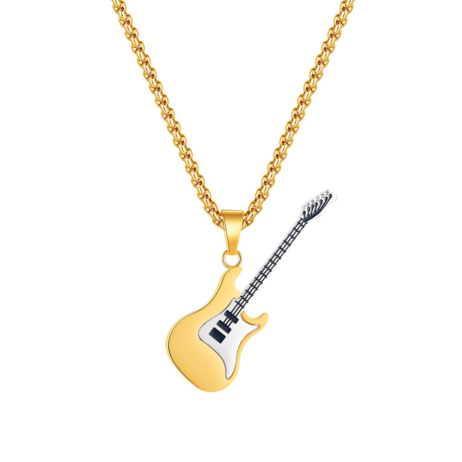 Wholesale Hip-hop Stainless Steel Guitar Pendant Trendy Men's Necklace
