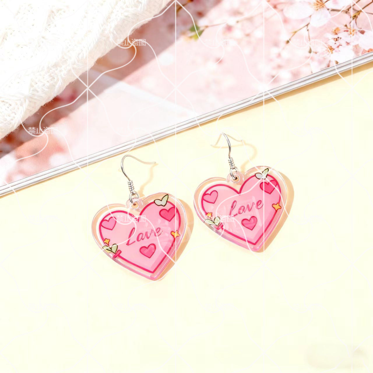 Wholesale Valentine' s Day Acrylic Printing 2D Flat Couple Earrings