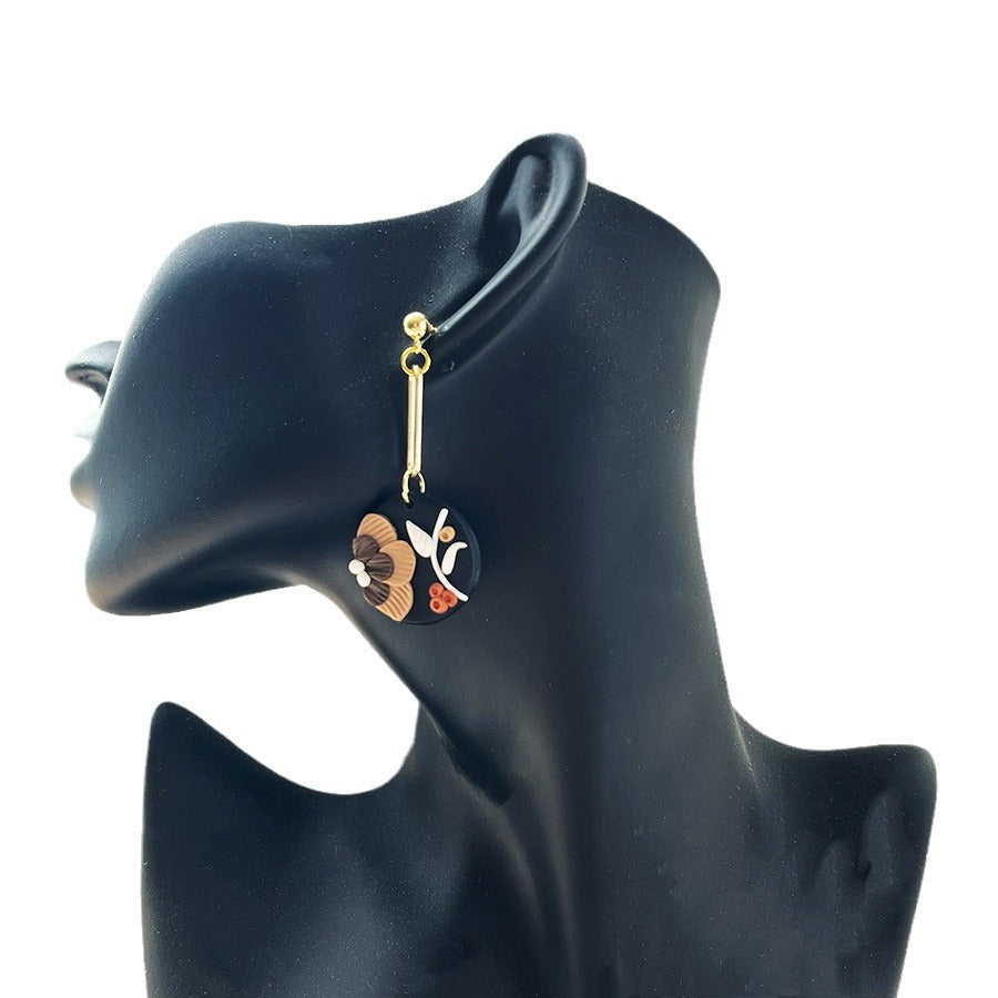 Wholesale Black printed soft ceramic geometric earrings