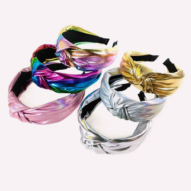 Wholesale Simple Wide Edge Colorful Shiny Leather Tied Hair Hoops