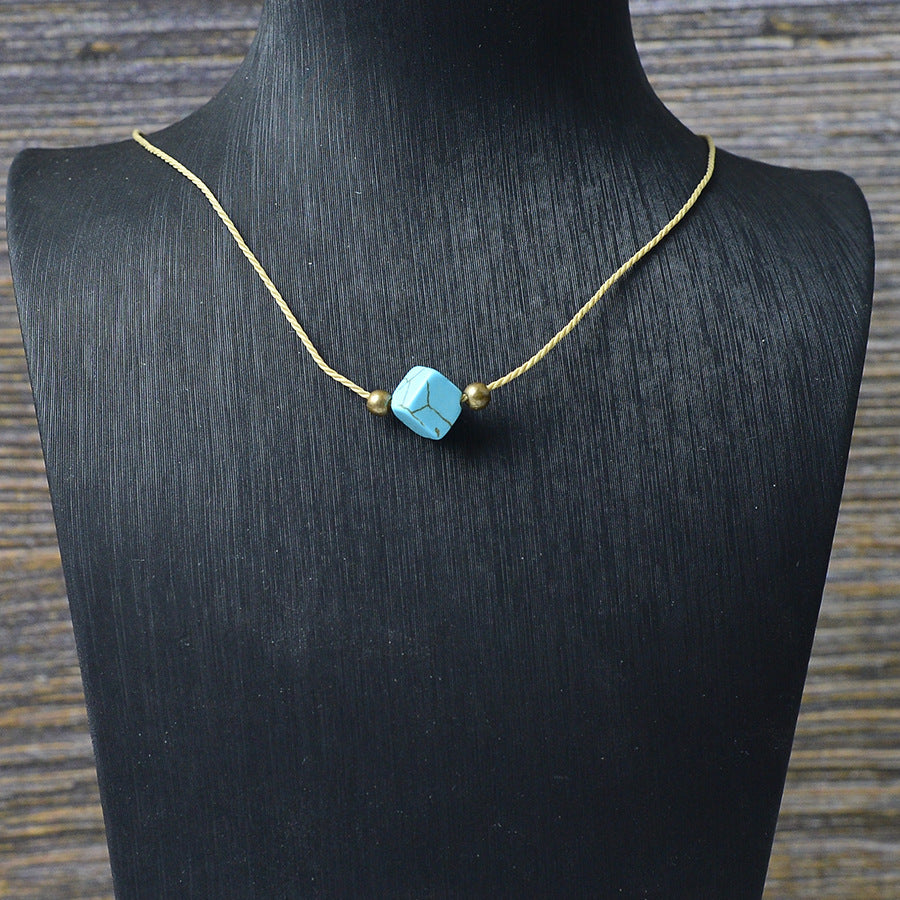 Wholesale Bohemian Turquoise Bead Necklace With Heart Pendant Zinc Alloy Electroplated Trendy Party Jewelry For Women Boutique Resale