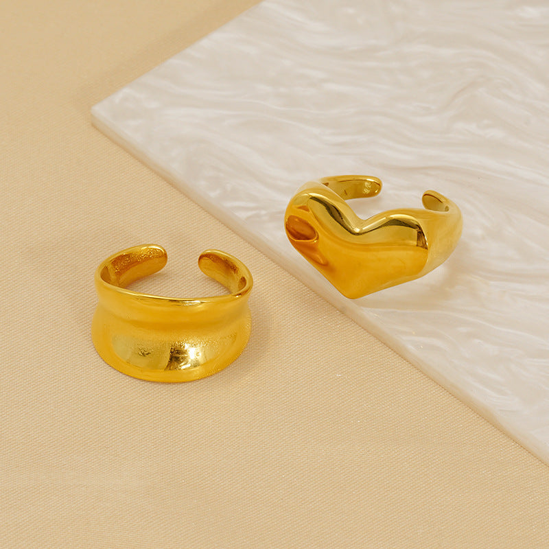 Wholesale Titanium steel ring for women, exaggerated love irregular smooth open ring for women