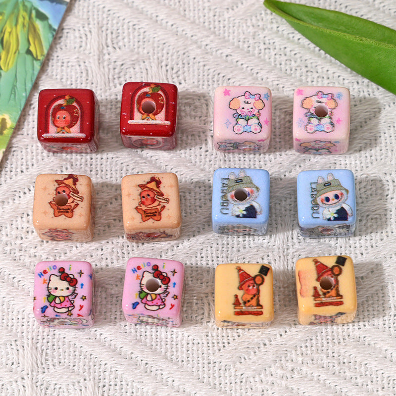 Wholesale  10pcs/pack  Cartoon square bead printed character bead  Acrylic Beads