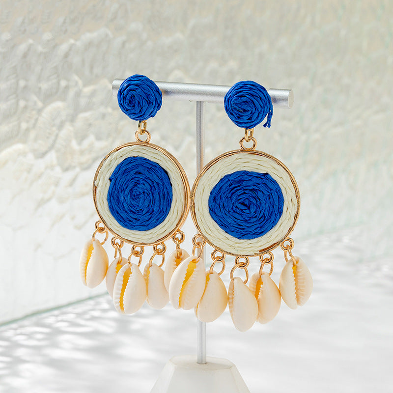 Wholesale Klein Blue Braided Raffia Earrings