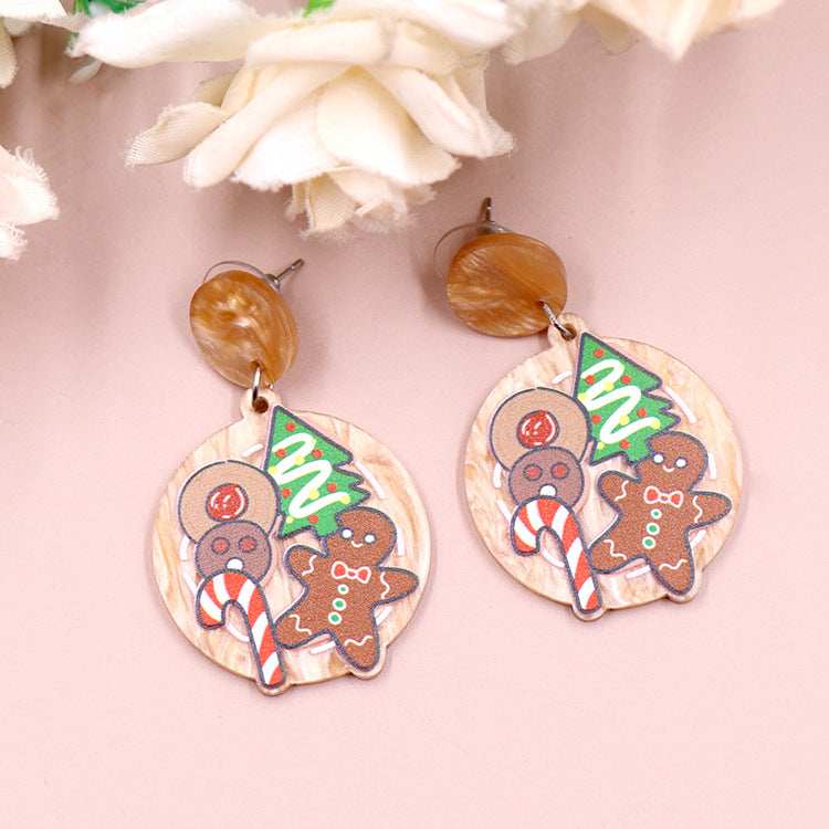 Wholesale Christmas Day Acrylic Christmas Tree Gingerbread Man Earrings