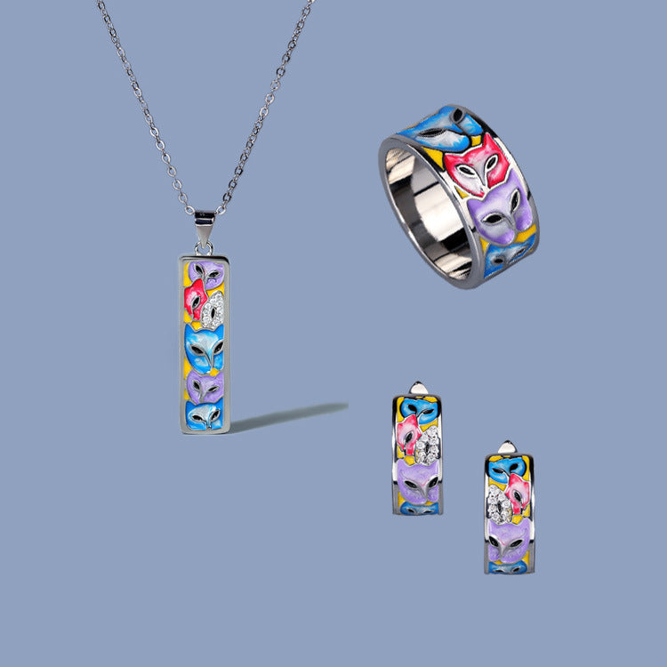 Wholesale Enamel Gradient Colored Fox Copper Jewelry Set of Three Pieces