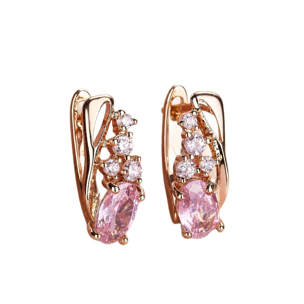 Wholesale Stylish Zircon Inlaid Two Tone Geometric Earrings Party Wear Fashion Accessory Boutique Resale