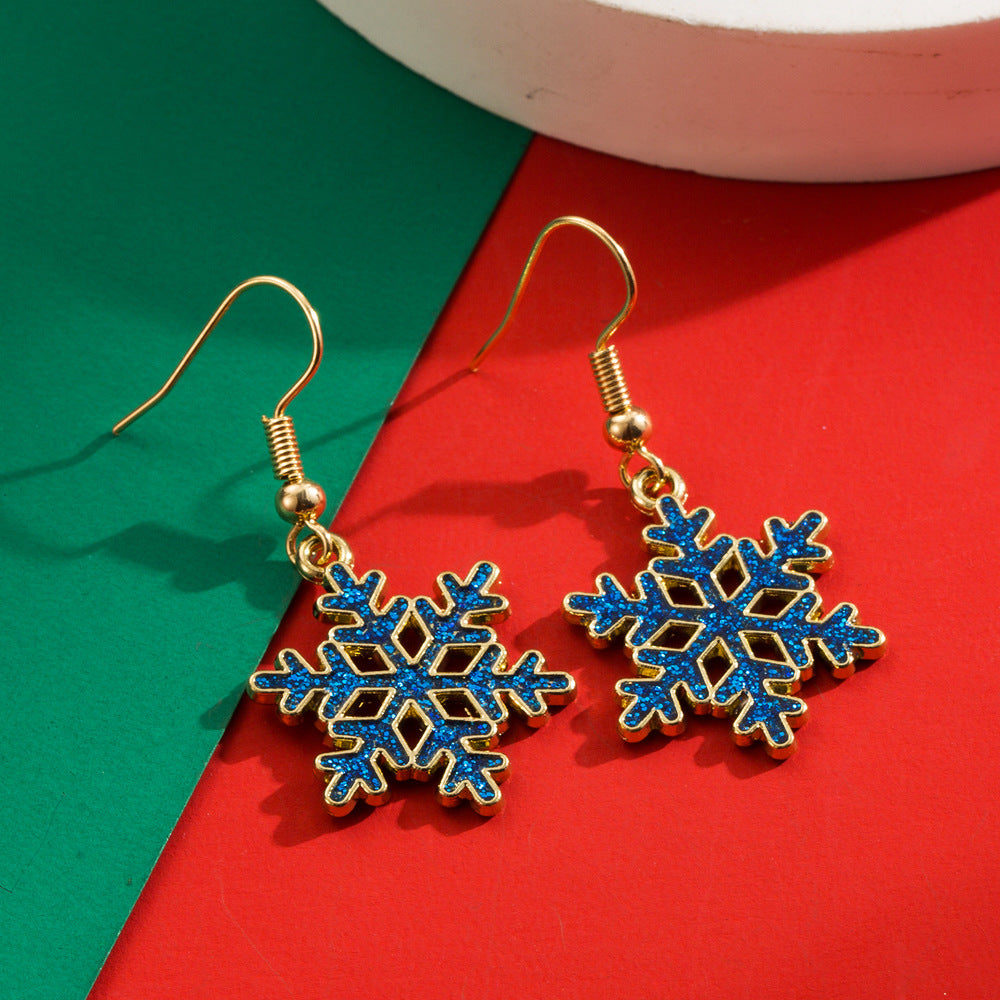 Wholesale Christmas Alloy Dripping Oil Snowflake Hollow Niche Design Sense New Year Earrings