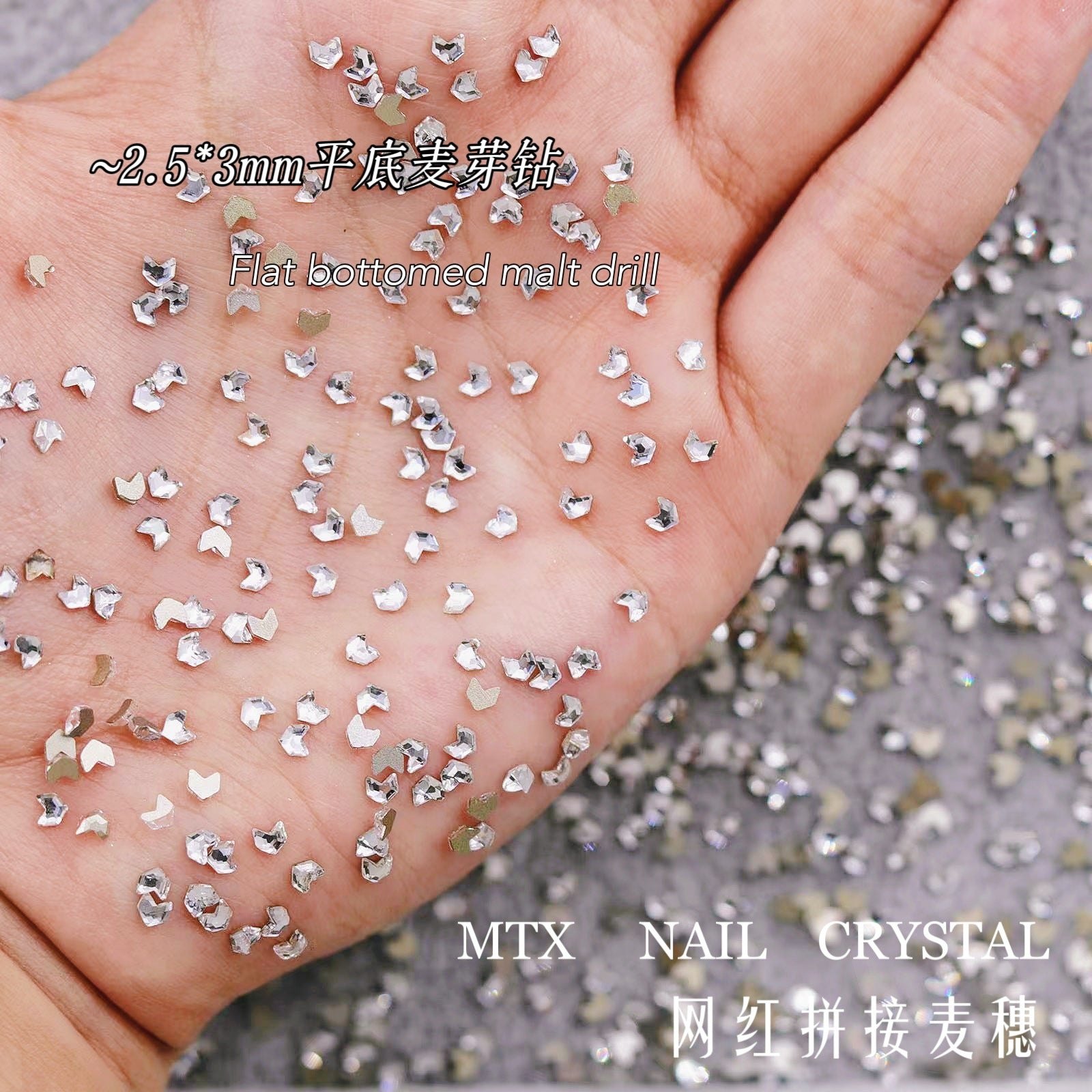 Wholesale 100pcs K9 Nail Art Wheat Germ Diamond Flat-bottomed Diamond Small Transparent White Wheat Ear Crystal Shaped Diamond Nail Art Accessories