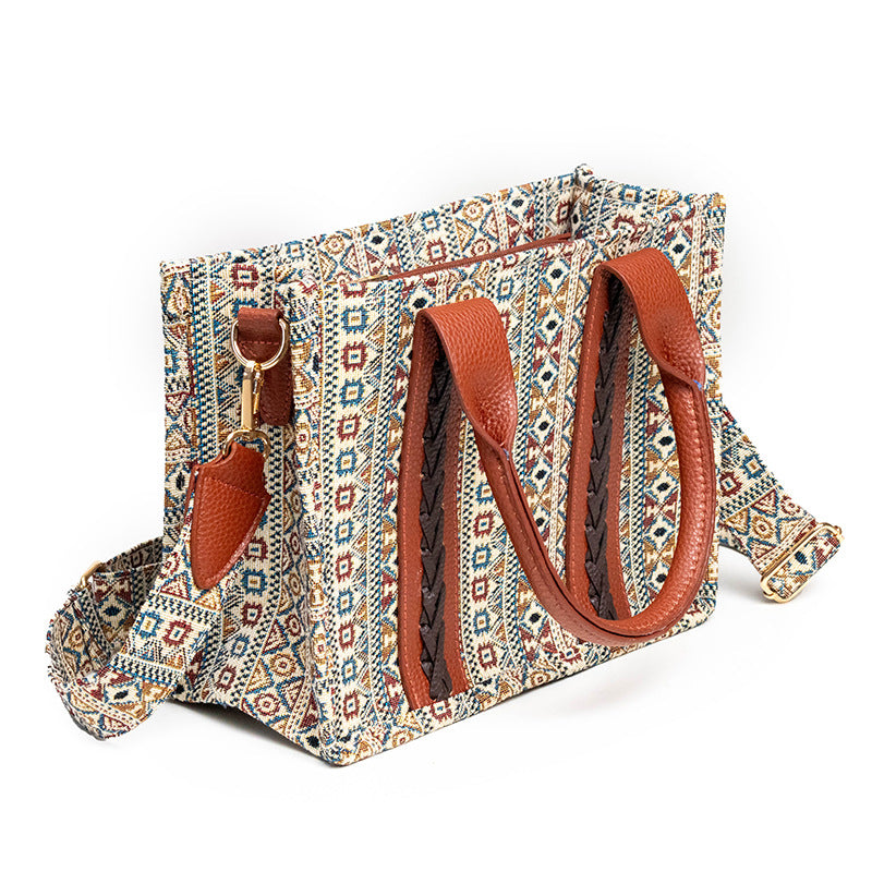 Wholesale Bohemian Canvas Vintage Aztec Ethnic Style Tote Bag Shoulder Diagonal Cross Bag