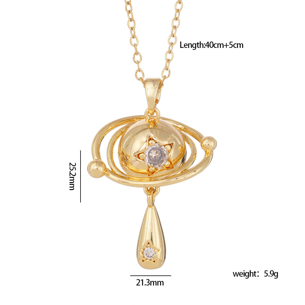 Wholesale Micro inlaid full diamond Saturn pin necklace
