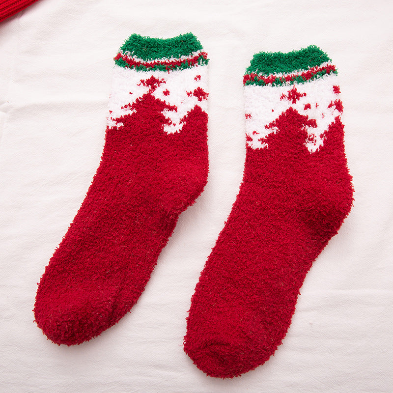Wholesale Christmas Winter Women's Home Coral Plush Thick Sleeping Socks