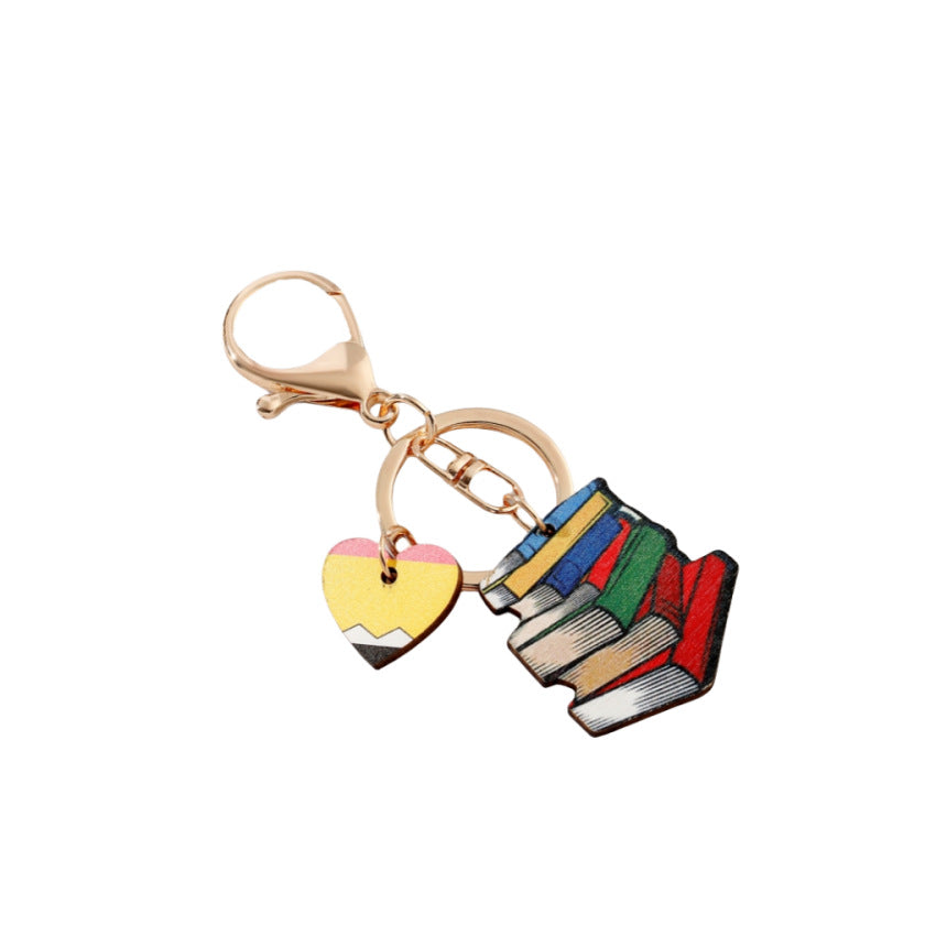 Wholesale Teacher' s Day Rainbow Wooden Brand Tassel Keychain