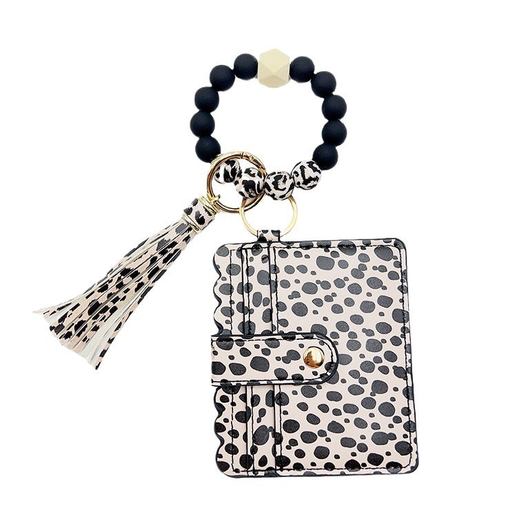 Wholesale Leopard Card Bag Silicone Beads Bracelet Tassel Keychain