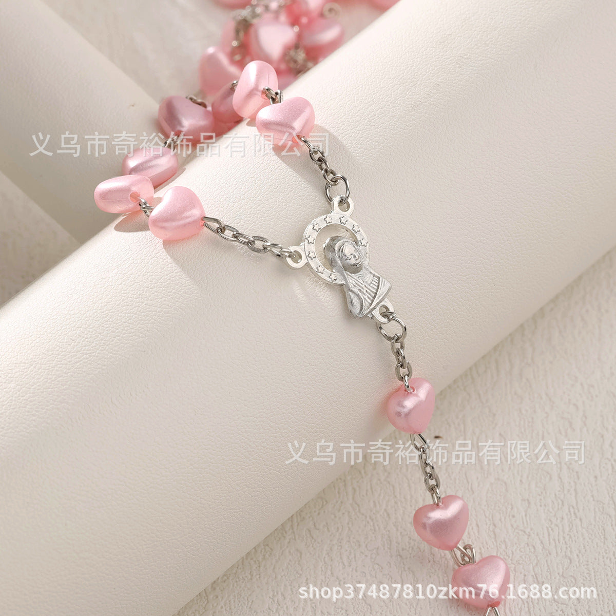Wholesale 5pcs/pack Love pink rosary necklace cross jewelry