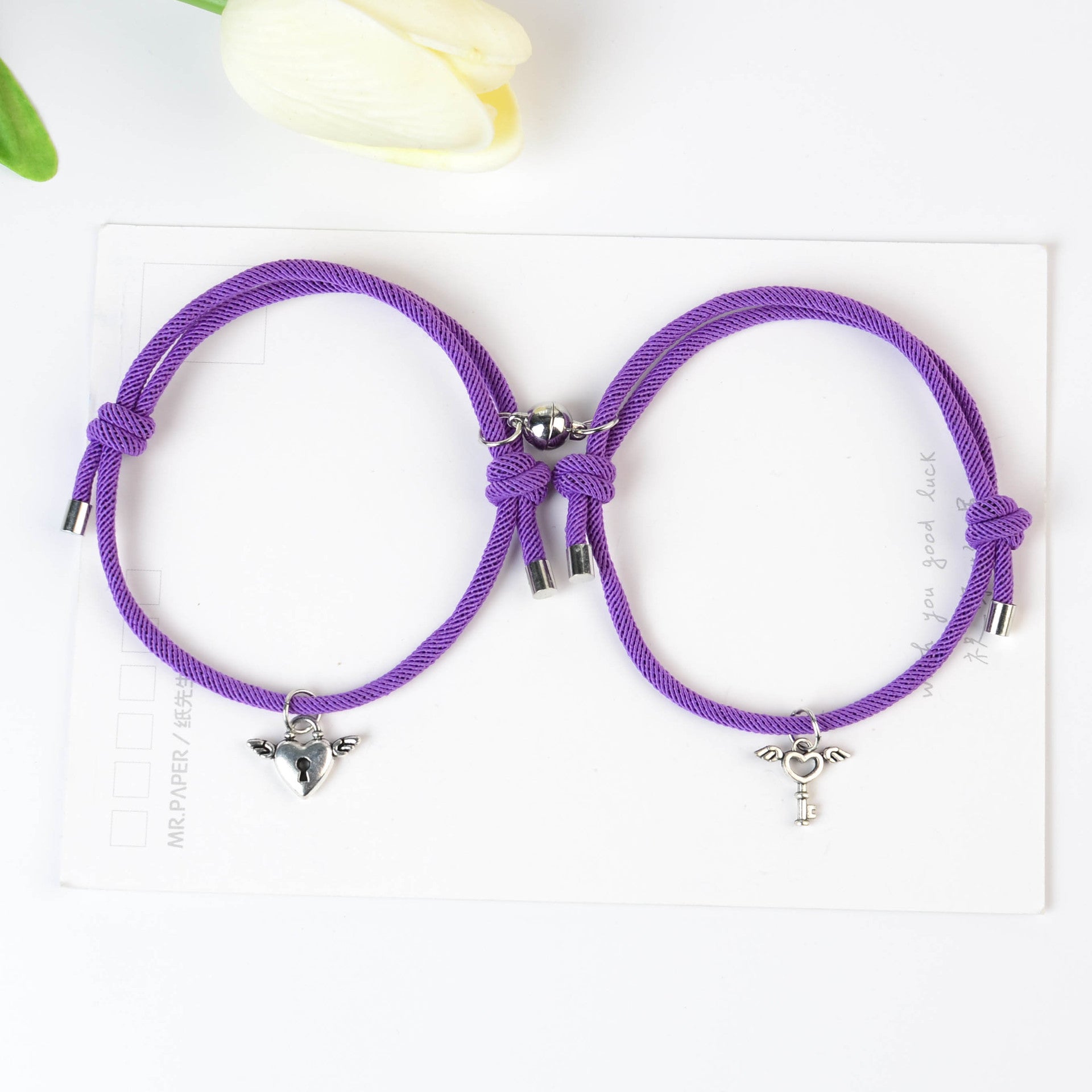 Wholesale Couple Key Lock Magnetic Suction Bracelet Hand Woven