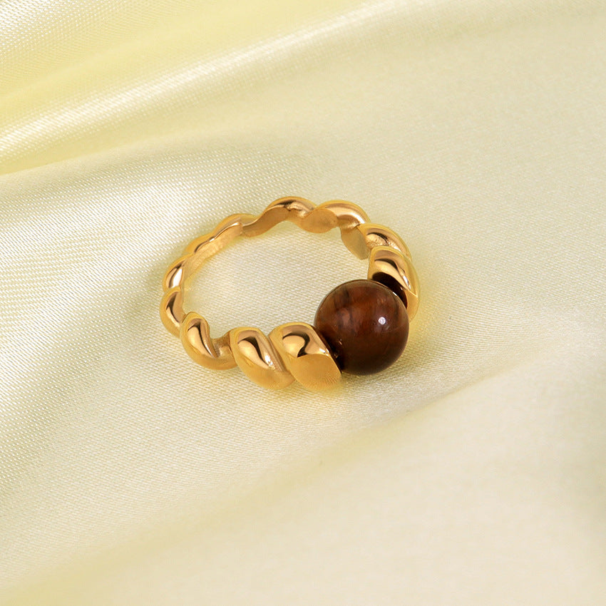 Wholesale Stainless Steel 18K Gold Inlaid with Pearl Natural Stone Ring Finger