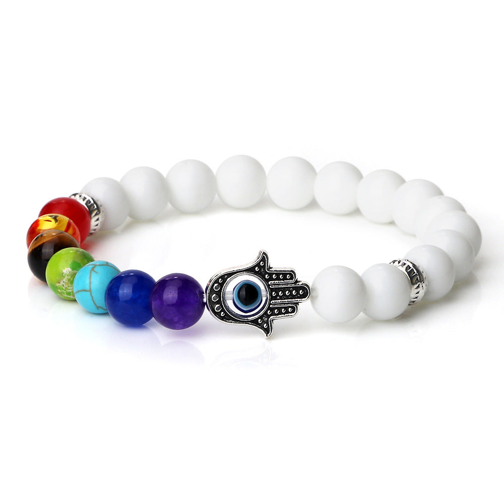 Wholesale Spaced Buddha Hand Alloy Spacer Eye String Colorful Stone Bracelet