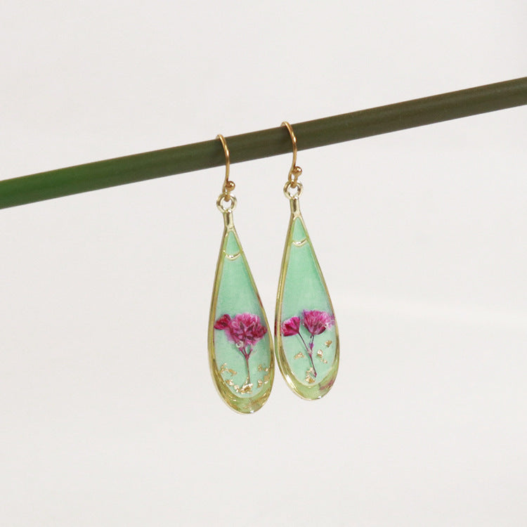 Wholesale 6pcs Plant Specimen Resin Colorful Dried Flower Earrings