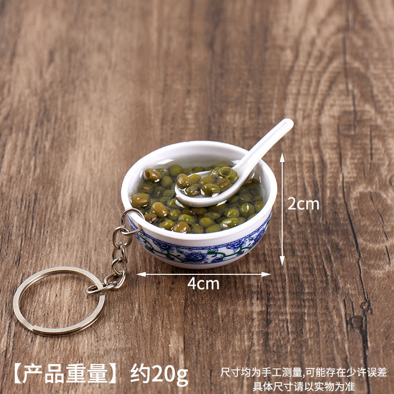Wholesale Simulation Food 4cm Blue and White Porcelain Bowl Keychain Pendant Chinese Style Gourmet Snack Micro Food Play Model Toy