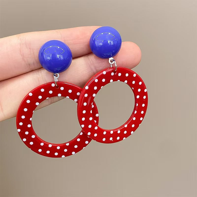 Wholesale Retro Hong Kong style red exaggerated polka dot large hoop earrings