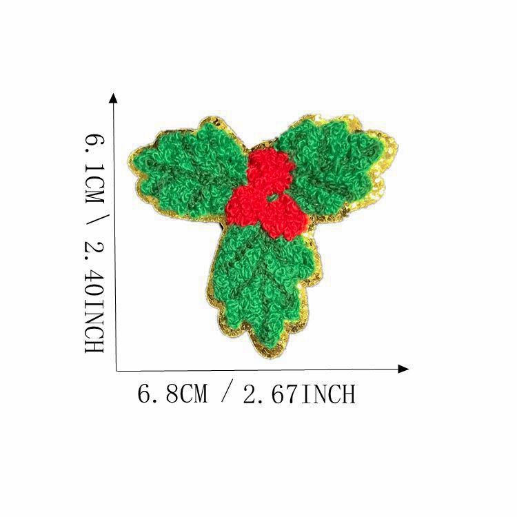 Wholesale Christmas  Gold Edge Chenille Embroidered Patches Self Adhesive Clothing Accessory For Coats Party Craft Supply
