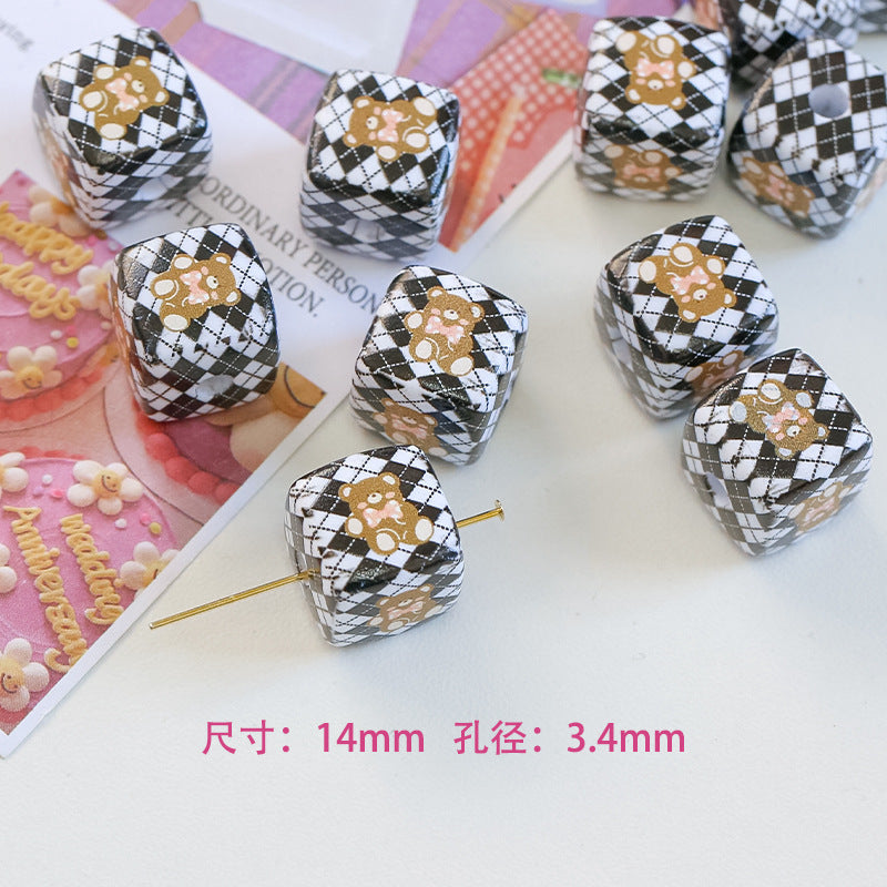 Wholesale 5pcs/pack 14mm Acrylic Cute Cherry Bear Rabbit Square String Beads